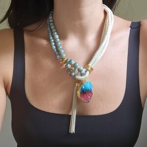 Statement bohemian necklace | Beaded and rope necklace | Tassel